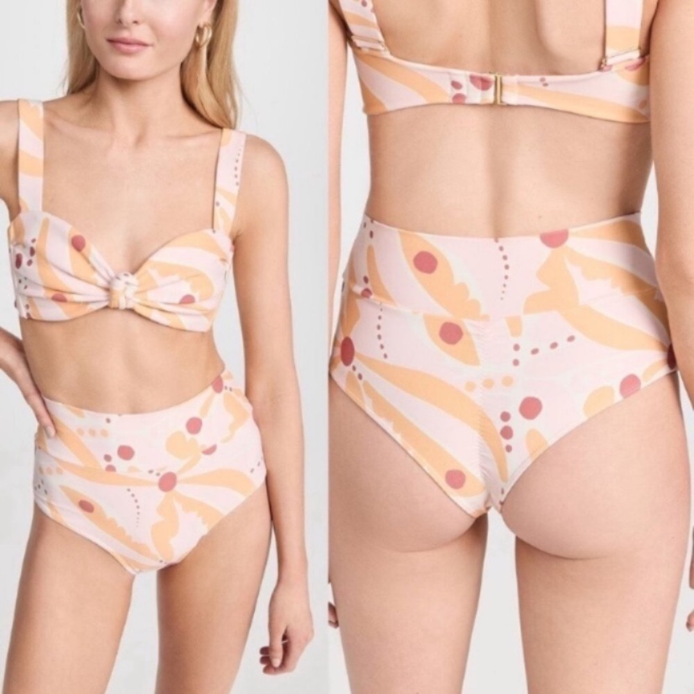 New! Montce BOTTOMS Pink Orange Palmas High Rise Bikini Bottom 24835